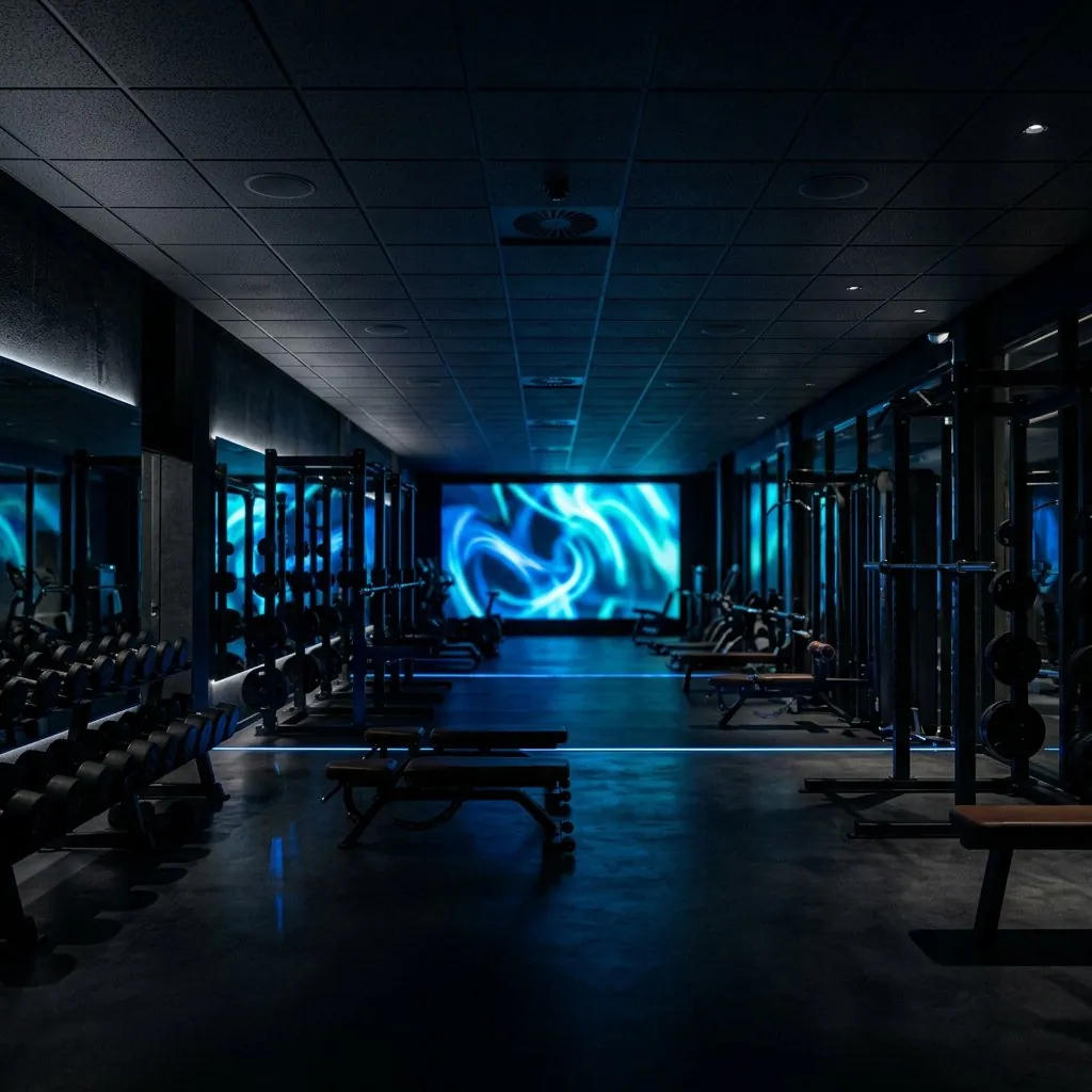 Salle de fitness sonorisée avec mur LED